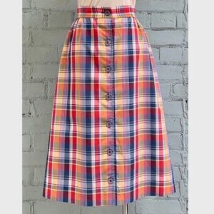 Vintage Plaid Button Front Midi Skirt